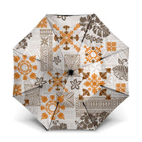 Hawaii Tapa Tribal Umbrella With Hawaiian Quilt Pattern Gold LT9 One Size Folded 11.42 inch Opened Diameter 37.4 inch Gold - Polynesian Pride