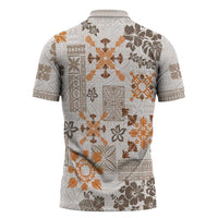 Hawaii Tapa Tribal Zipper Polo Shirt With Hawaiian Quilt Pattern Gold - Polynesian Pride
