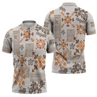 Hawaii Tapa Tribal Zipper Polo Shirt With Hawaiian Quilt Pattern Gold - Polynesian Pride