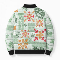 Hawaii Tapa Tribal Bomber Puffer Jacket With Hawaiian Quilt Pattern Green - Polynesian Pride