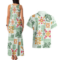 Hawaii Tapa Tribal Couples Matching Tank Maxi Dress and Hawaiian Shirt With Hawaiian Quilt Pattern Green LT9 - Polynesian Pride