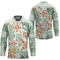 Hawaii Tapa Tribal Hockey Jersey With Hawaiian Quilt Pattern Green - Polynesian Pride