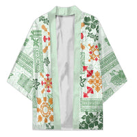 Hawaii Tapa Tribal Kimono With Hawaiian Quilt Pattern Green - Polynesian Pride