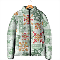 Hawaii Tapa Tribal Padded Jacket With Hawaiian Quilt Pattern Green - Polynesian Pride