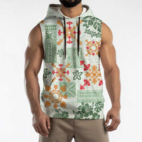 Hawaii Tapa Tribal Sleeveless Hoodie With Hawaiian Quilt Pattern Green - Polynesian Pride