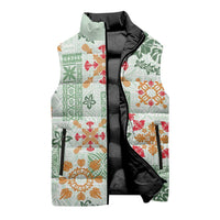 Hawaii Tapa Tribal Sleeveless Puffer Jacket With Hawaiian Quilt Pattern Green - Polynesian Pride