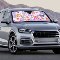 Hawaii Tapa Tribal Auto Sun Shade With Hawaiian Quilt Pattern Violet - Polynesian Pride