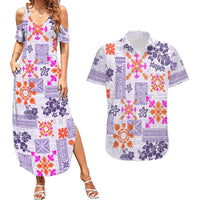Hawaii Tapa Tribal Couples Matching Summer Maxi Dress and Hawaiian Shirt With Hawaiian Quilt Pattern Violet LT9 Violet - Polynesian Pride