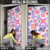 Hawaii Tapa Tribal Door Cover With Hawaiian Quilt Pattern Violet LT9 - Polynesian Pride