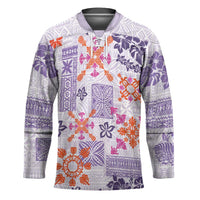 Hawaii Tapa Tribal Hockey Jersey With Hawaiian Quilt Pattern Violet LT9 Unisex Violet - Polynesian Pride