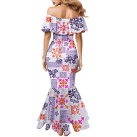 Hawaii Tapa Tribal Mermaid Dress With Hawaiian Quilt Pattern Violet LT9 - Polynesian Pride