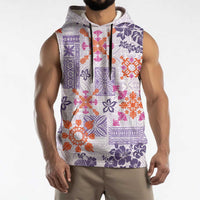 Hawaii Tapa Tribal Sleeveless Hoodie With Hawaiian Quilt Pattern Violet - Polynesian Pride