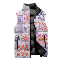 Hawaii Tapa Tribal Sleeveless Puffer Jacket With Hawaiian Quilt Pattern Violet - Polynesian Pride