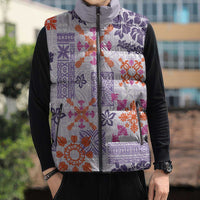 Hawaii Tapa Tribal Sleeveless Puffer Jacket With Hawaiian Quilt Pattern Violet - Polynesian Pride