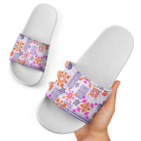 Hawaii Tapa Tribal Slide Sandals With Hawaiian Quilt Pattern Violet - Polynesian Pride