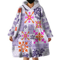 Hawaii Tapa Tribal Wearable Blanket Hoodie With Hawaiian Quilt Pattern Violet LT9 - Polynesian Pride