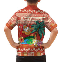 Hawaii Mele Kalikimaka Family Matching Off The Shoulder Long Sleeve Dress and Hawaiian Shirt Surfing Santa Funny Christmas