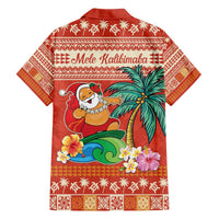 Hawaii Mele Kalikimaka Family Matching Off The Shoulder Long Sleeve Dress and Hawaiian Shirt Surfing Santa Funny Christmas