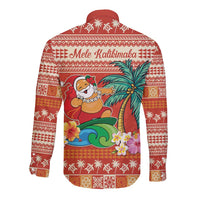 Hawaii Mele Kalikimaka Long Sleeve Button Shirt Surfing Santa Funny Christmas