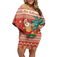 Hawaii Mele Kalikimaka Off Shoulder Short Dress Surfing Santa Funny Christmas LT9 Women Red - Polynesian Pride