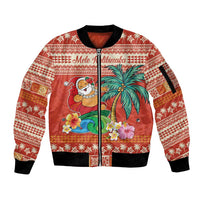 Hawaii Mele Kalikimaka Sleeve Zip Bomber Jacket Surfing Santa Funny Christmas