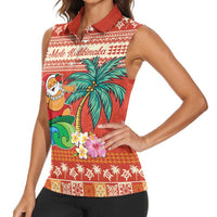 Hawaii Mele Kalikimaka Women Sleeveless Polo Shirt Surfing Santa Funny Christmas