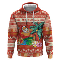 Hawaii Mele Kalikimaka Zip Hoodie Surfing Santa Funny Christmas LT9 Pullover Hoodie Red - Polynesian Pride