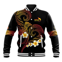 Personalised Papua New Guinea Sepik Baseball Jacket Plumeria Floral Tribal Pattern - Polynesian Pride