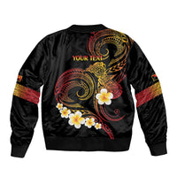 Personalised Papua New Guinea Sepik Bomber Jacket Plumeria Floral Tribal Pattern - Polynesian Pride
