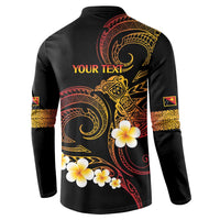Personalised Papua New Guinea Sepik Button Sweatshirt Plumeria Floral Tribal Pattern - Polynesian Pride