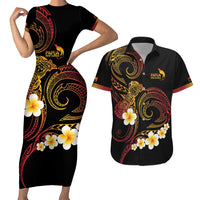 Personalised Papua New Guinea Sepik Couples Matching Short Sleeve Bodycon Dress and Hawaiian Shirt Plumeria Floral Tribal Pattern - Polynesian Pride