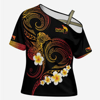 Personalised Papua New Guinea Sepik Cross Shoulder Shirt Plumeria Floral Tribal Pattern - Polynesian Pride