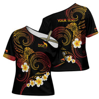 Personalised Papua New Guinea Sepik Cross Shoulder Shirt Plumeria Floral Tribal Pattern - Polynesian Pride
