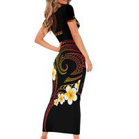 Personalised Papua New Guinea Sepik Family Matching Short Sleeve Bodycon Dress and Hawaiian Shirt Plumeria Floral Tribal Pattern - Polynesian Pride