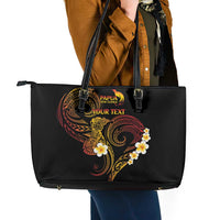 Personalised Papua New Guinea Sepik Leather Tote Bag Plumeria Floral Tribal Pattern - Polynesian Pride