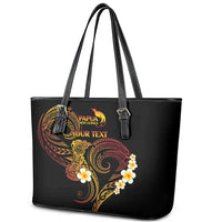 Personalised Papua New Guinea Sepik Leather Tote Bag Plumeria Floral Tribal Pattern - Polynesian Pride