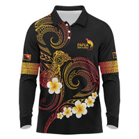 Personalised Papua New Guinea Sepik Long Sleeve Polo Shirt Plumeria Floral Tribal Pattern - Polynesian Pride