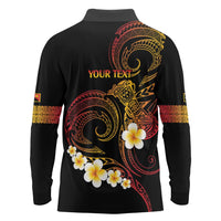 Personalised Papua New Guinea Sepik Long Sleeve Polo Shirt Plumeria Floral Tribal Pattern - Polynesian Pride