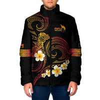 Personalised Papua New Guinea Sepik Padded Jacket Plumeria Floral Tribal Pattern - Polynesian Pride