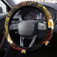 Papua New Guinea Sepik Steering Wheel Cover Plumeria Floral Tribal Pattern - Polynesian Pride