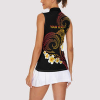 Personalised Papua New Guinea Sepik Women Sleeveless Polo Shirt Plumeria Floral Tribal Pattern - Polynesian Pride