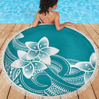 Polynesian Plumeria Flowers Tribal Beach Blanket Pacific Tattoo Teal Style - Polynesian Pride