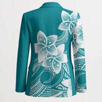 Polynesian Plumeria Flowers Tribal Blazer Pacific Tattoo Teal Style - Polynesian Pride