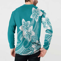 Polynesian Plumeria Flowers Tribal Button Sweatshirt Pacific Tattoo Teal Style - Polynesian Pride