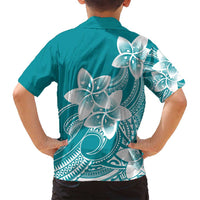 Polynesian Plumeria Flowers Tribal Family Matching Puletasi and Hawaiian Shirt Pacific Tattoo Teal Style - Polynesian Pride