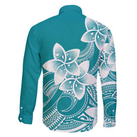 Polynesian Plumeria Flowers Tribal Family Matching Puletasi and Hawaiian Shirt Pacific Tattoo Teal Style - Polynesian Pride