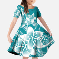 Polynesian Plumeria Flowers Tribal Family Matching Short Sleeve Bodycon Dress and Hawaiian Shirt Pacific Tattoo Teal Style - Polynesian Pride