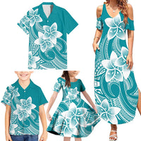 Polynesian Plumeria Flowers Tribal Family Matching Summer Maxi Dress and Hawaiian Shirt Pacific Tattoo Teal Style - Polynesian Pride