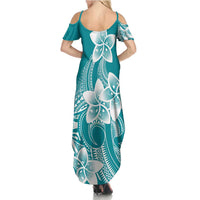 Polynesian Plumeria Flowers Tribal Family Matching Summer Maxi Dress and Hawaiian Shirt Pacific Tattoo Teal Style - Polynesian Pride