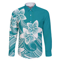 Polynesian Plumeria Flowers Tribal Family Matching Tank Maxi Dress and Hawaiian Shirt Pacific Tattoo Teal Style - Polynesian Pride
